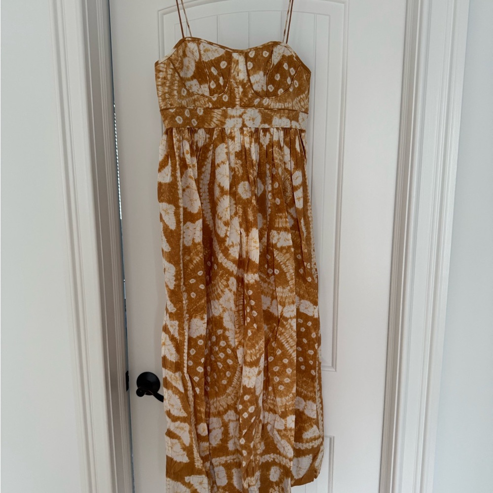 Ulla Johnson Strapless Dress in Gold and Cream